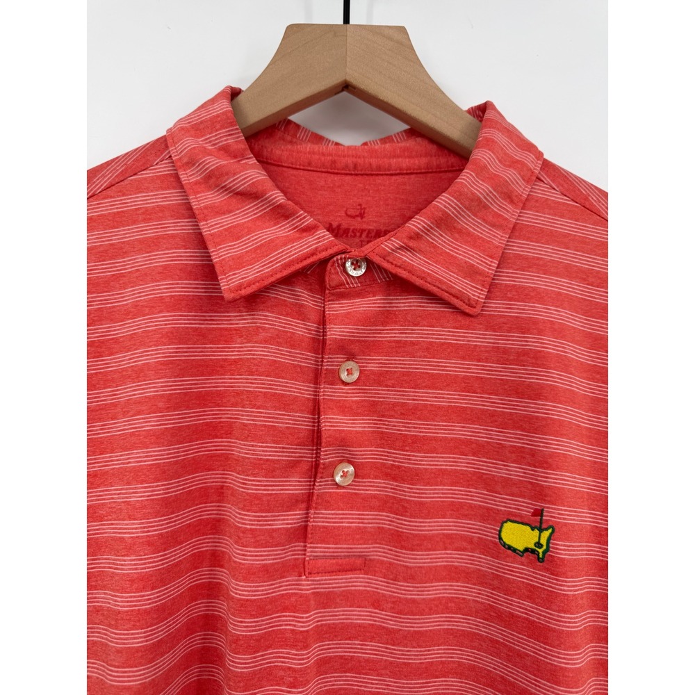 Masters Tech Polo Shirt Mens Large Red Orange Striped Golf Performance